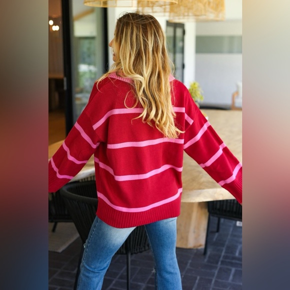 Haptics Collared Neck Striped Contrast Sweater 10010083608 - Picture 2 of 5